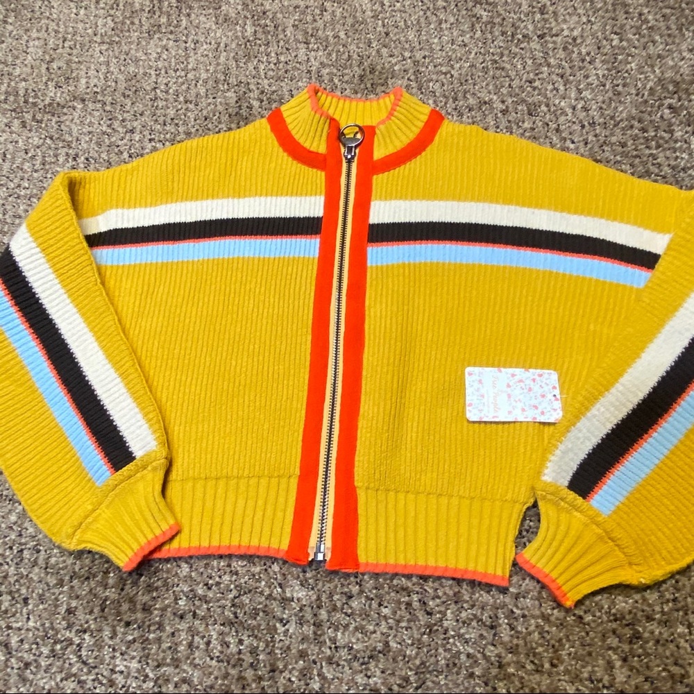 NWT Free People Striped retro-style zip-up Sweater - Picture 3 of 13